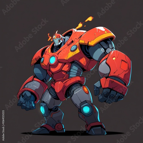 Red Armored Robot with Fire