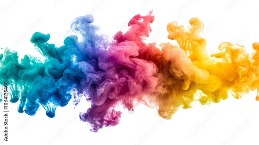 Fototapeta premium Abstract colorful ink swirls in water on white background.