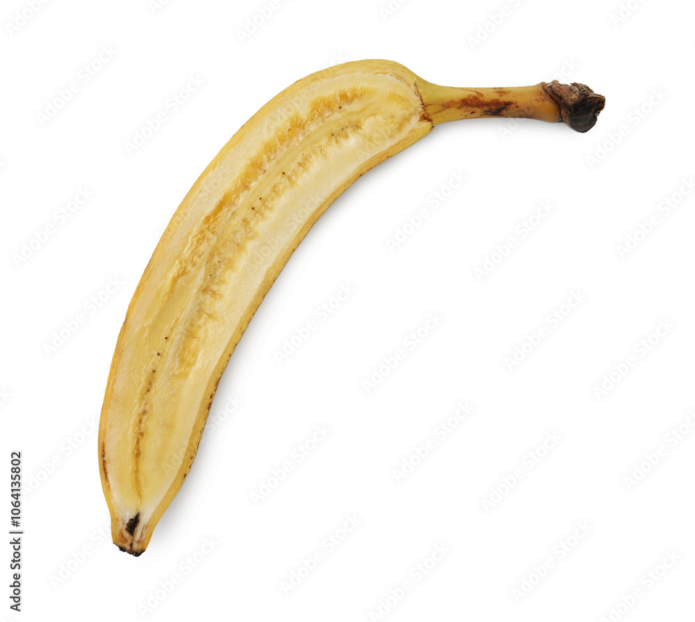 Half of ripe banana with dark spots isolated on white, top view Half of ripe banana with dark spots isolated on white, top view