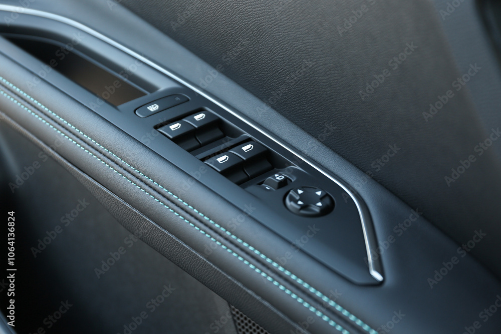 Naklejka premium Control panel inside of modern car, closeup view