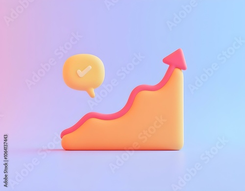 3D graph up with search notice icon for finance statistic, sell and buy report. analyzing investment money cash and exchange with finance. 3d trading stock report icon vector render illustration