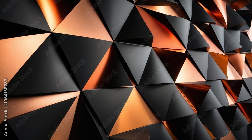 Obraz premium Modern geometric wall design featuring angular black and copper triangular panels
