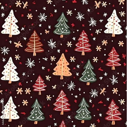 christmas tree seamless pattern vector Santa Claus star wood forest scarf isolated cartoon tile wallpaper gift wrapping paper repeat background illustration design 