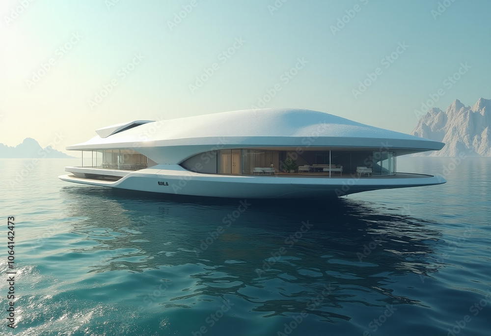 Obraz premium floating homes showcase futuristic architecture distant ocean planet artificial life support systems