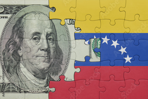 Wallpaper Mural puzzle with the national flag of venezuela and the usa dollar money .finance concept Torontodigital.ca