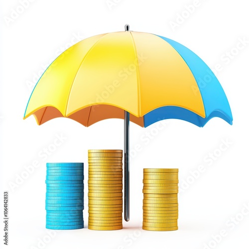 Wallpaper Mural Colorful umbrella over stacks of coins representing financial protection and savings. Torontodigital.ca