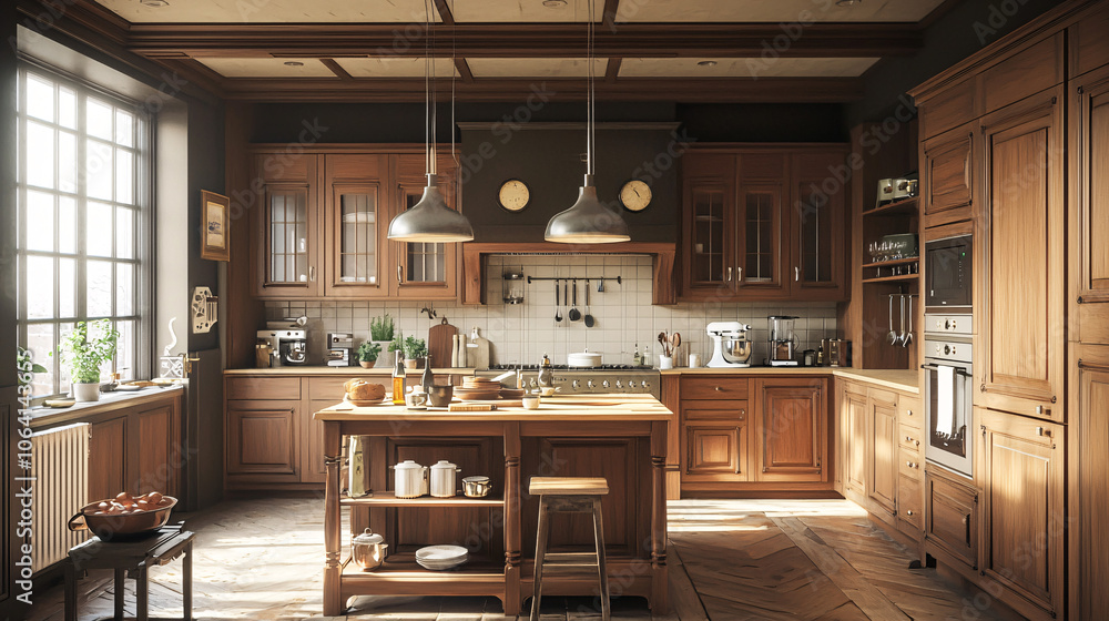 rustic kitchen interior with wooden cabinets and island rustic kitchen interior with wooden cabinets and island