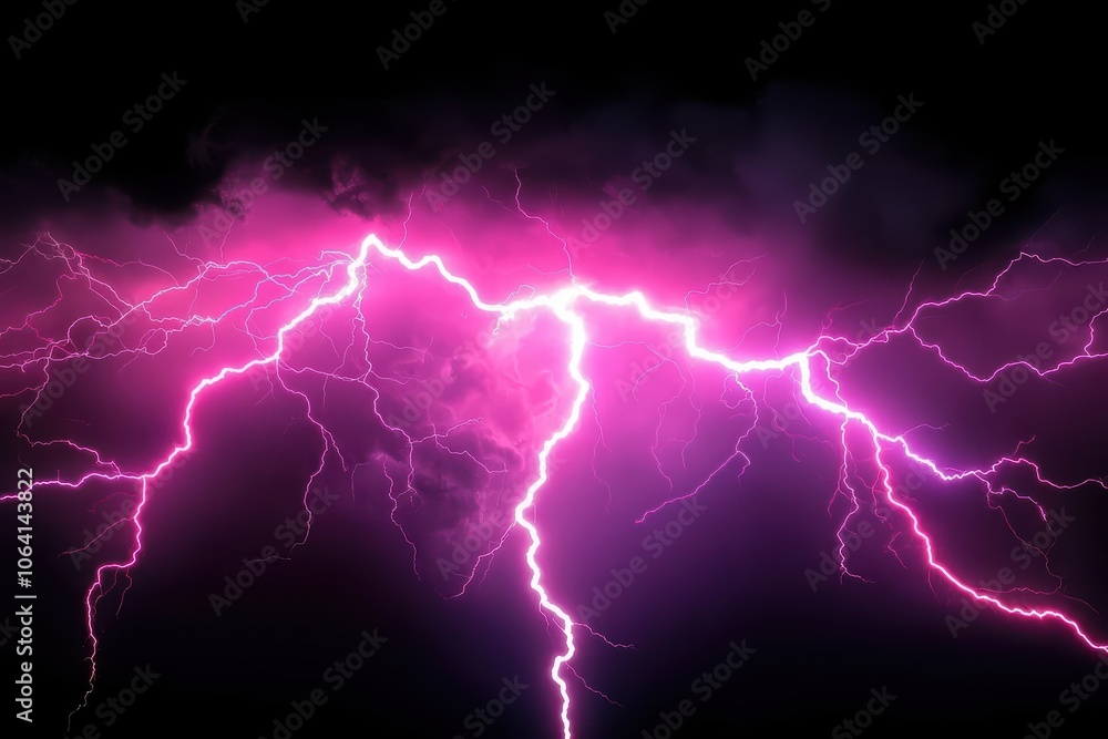 Dramatic pink lightning strikes against a dark stormy sky, showcasing nature's powerful display of energy. Dramatic pink lightning strikes against a dark stormy sky, showcasing nature's powerful display of energy.