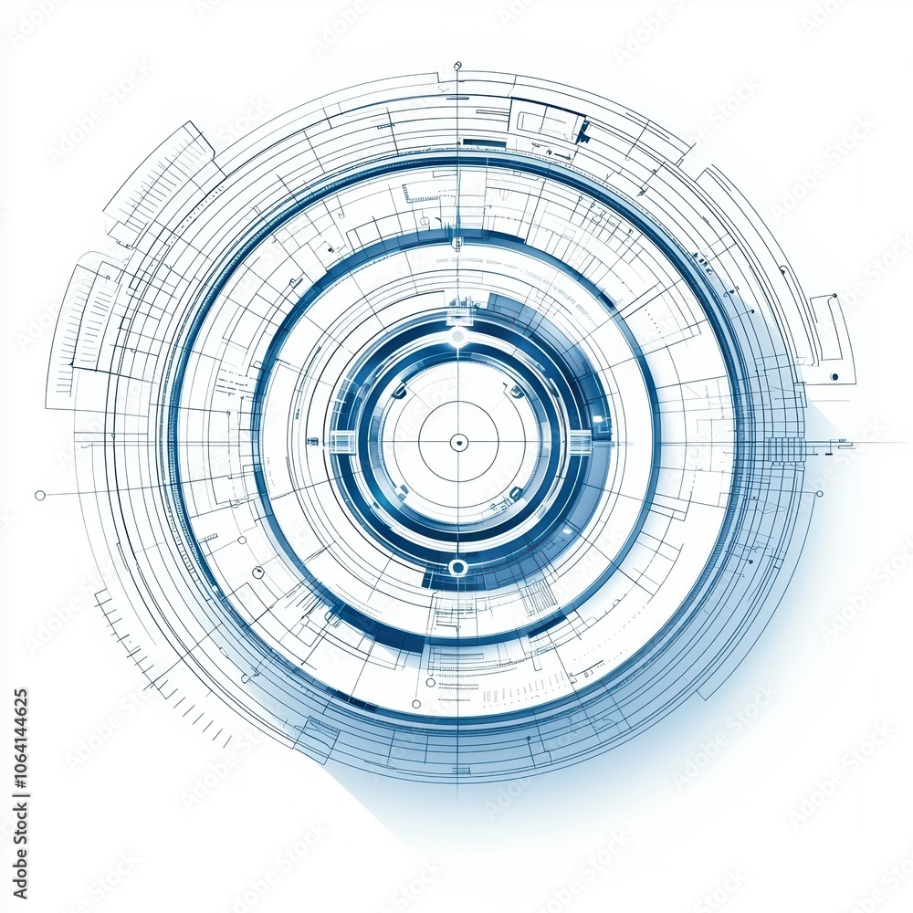 Futuristic abstract circular blueprint design on a white background. Futuristic abstract circular blueprint design on a white background.