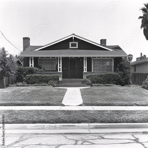 black and white suburban home front yard landscape photography