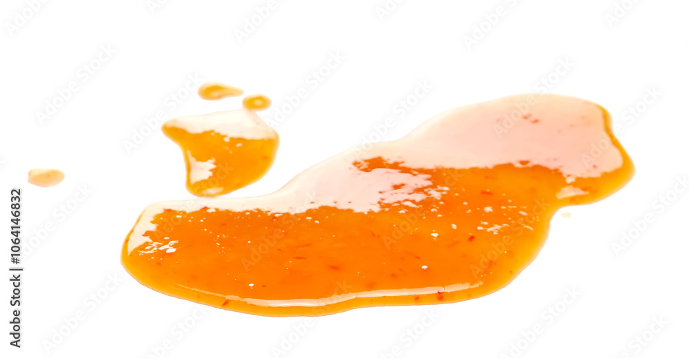 Habanero sauce, spicy hot splashes isolated on white background, puree texture, clipping