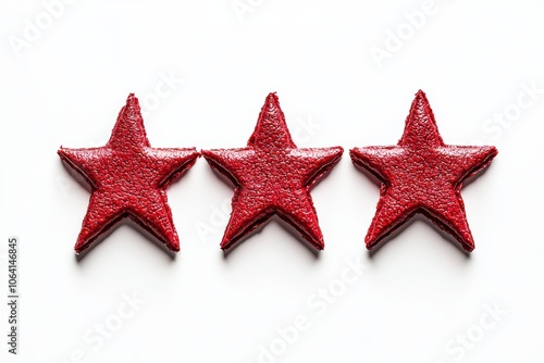 Three red star-shaped cookies on a white isolated background.