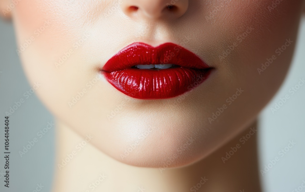 Naklejka premium beautiful red lips on a white background 