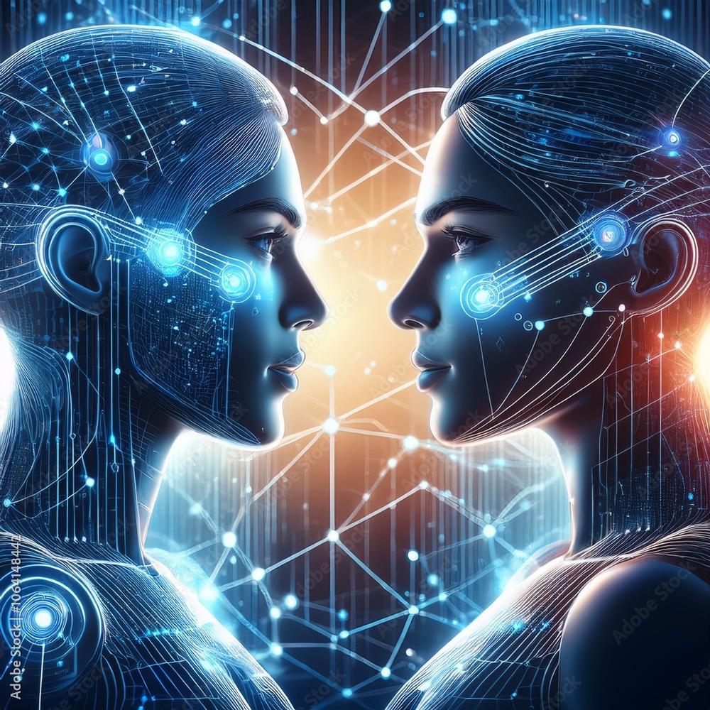 Trust in the digital world - A representation of two avatars communicating through a secure connection Trust in the digital world - A representation of two avatars communicating through a secure connection