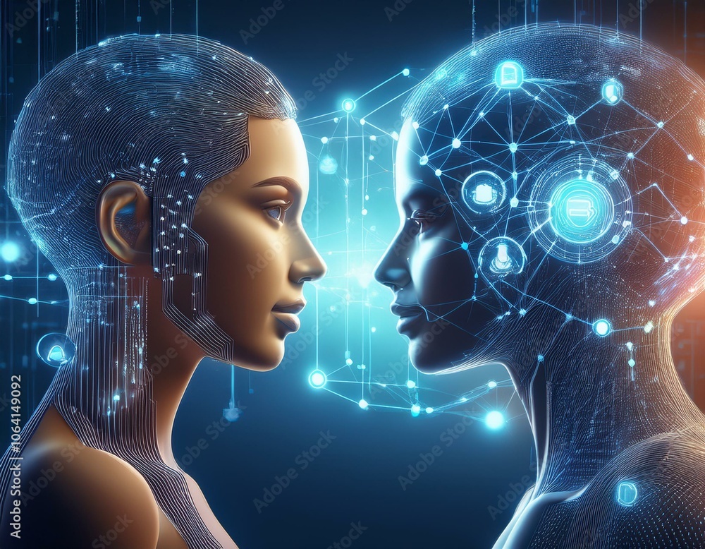 Trust in the digital world - A representation of two avatars communicating through a secure connection Trust in the digital world - A representation of two avatars communicating through a secure connection