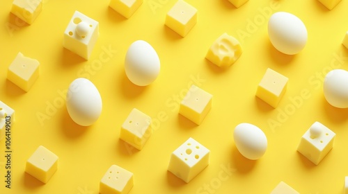 Egg-like Plastic Toys on Vibrant Yellow Background