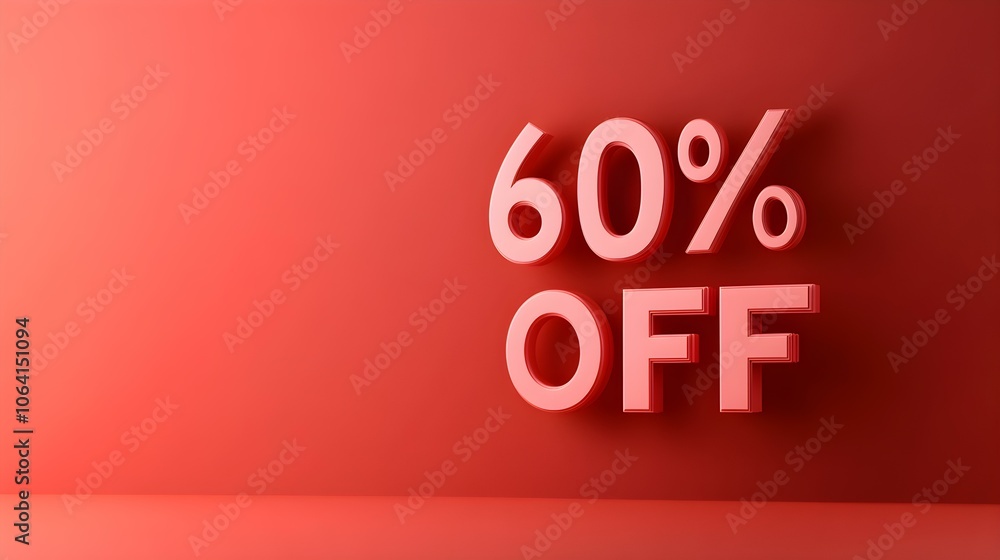 Light Red '60% OFF' Promotional Sign on a Light Red Background with Copy Space Light Red '60% OFF' Promotional Sign on a Light Red Background with Copy Space