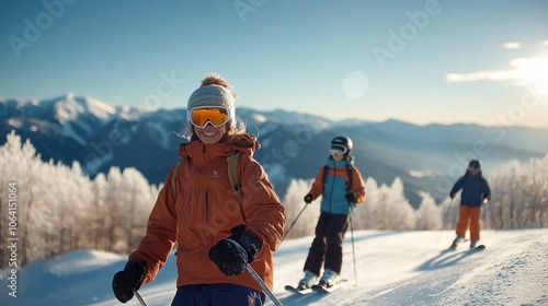 Wallpaper Mural Snowboarder and skier navigating snowy slopes, sunlit mountain backdrop, exhilarating winter sports vibe, wide shot Torontodigital.ca