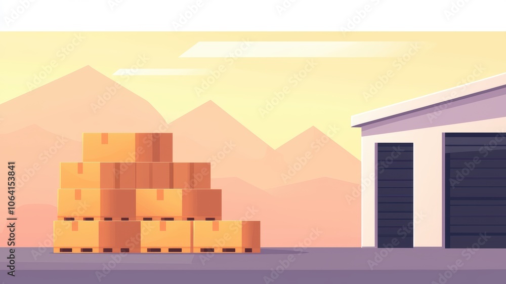 Modern High-Tech Warehouse with Stacked Cargo Boxes Modern High-Tech Warehouse with Stacked Cargo Boxes