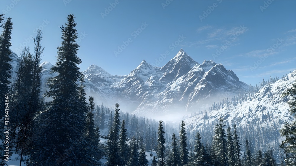A majestic view of snow-covered mountains under a clear blue sky, with pine trees in the foreground, conveying a sense of tranquility. A majestic view of snow-covered mountains under a clear blue sky, with pine trees in the foreground, conveying a sense of tranquility.