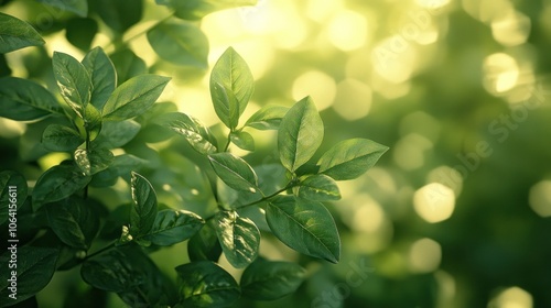 Lush green leaves with sunlight shining through.