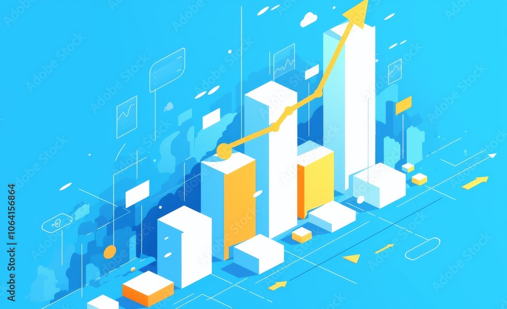 Graph with upward-pointing arrow showing growth and progress in sales, positive business trend in advertising, corporate Graph with upward-pointing arrow showing growth and progress in sales, positive business trend in advertising, corporate