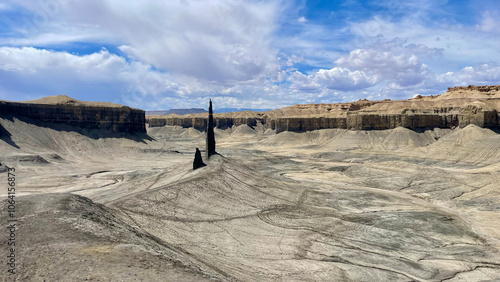 Black sharp spire in the remote Utah desert