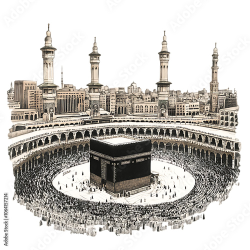 Holy kaaba in mecca saudi arabia hand drawn sketch vector illustration