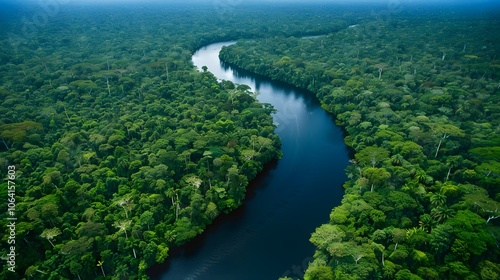 Aerial view of Amazon rainforest in Brazil, South America. Green forest. Bird's-eye view. 