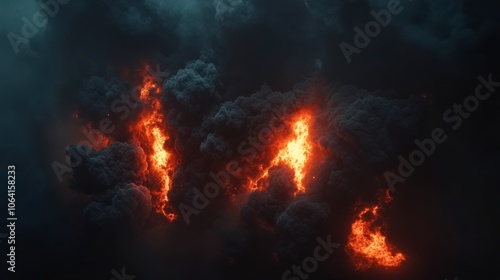 Dramatic Fiery Flames Amidst Dark Smoke Clouds