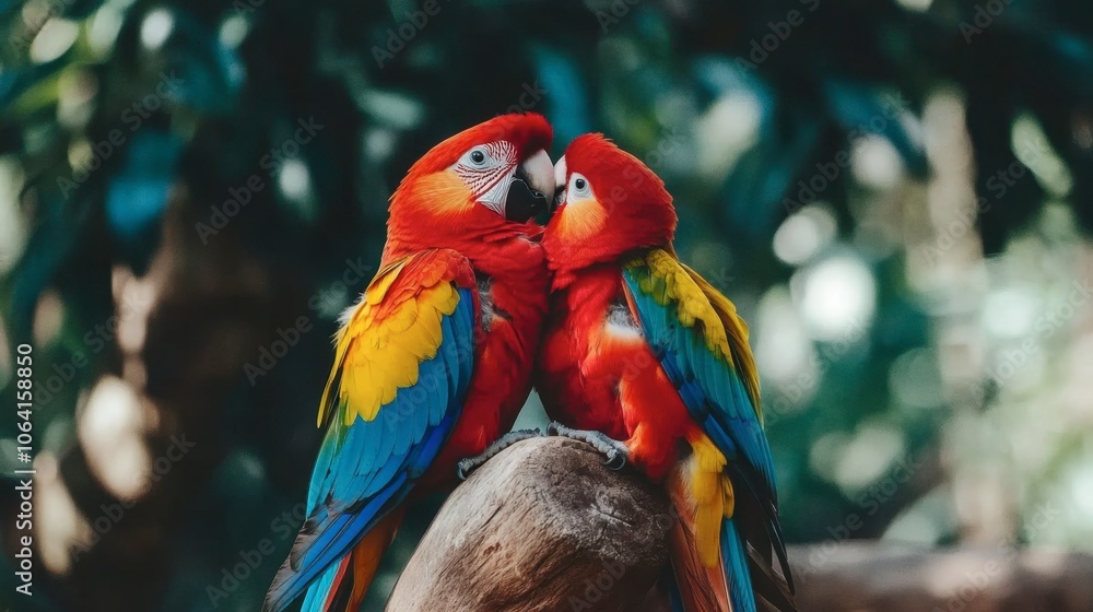 Colorful Parrots Interacting in Natural Habitat Colorful Parrots Interacting in Natural Habitat