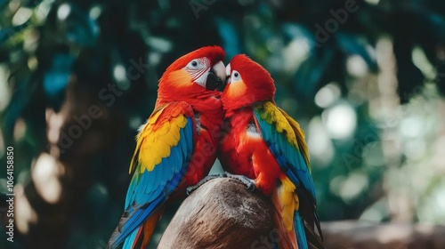 Colorful Parrots Interacting in Natural Habitat