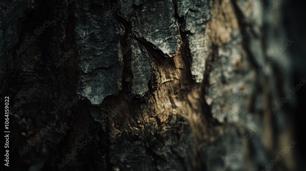 Close-up of textured tree bark with sunlight highlighting a section. Close-up of textured tree bark with sunlight highlighting a section.