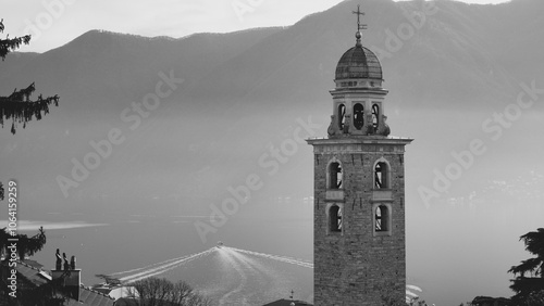 Aerial view of Lugano and Lake Lugano, Ticino, Switzerland