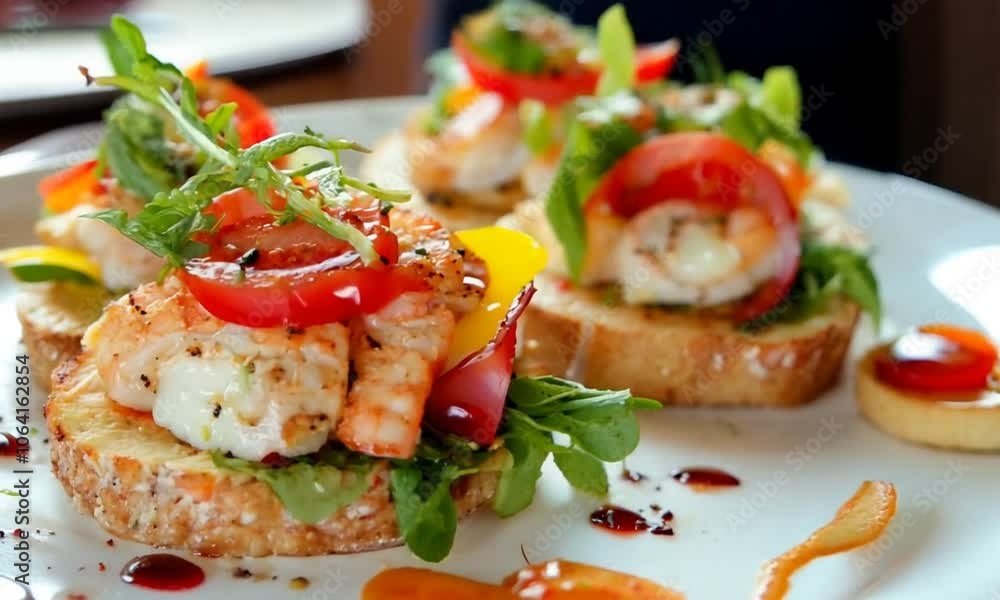 close up view of fresh and delicious lobster roll bread garnish with tomato, salad leaves, beet root with aesthetic cooking background close up view of fresh and delicious lobster roll bread garnish with tomato, salad leaves, beet root with aesthetic cooking background