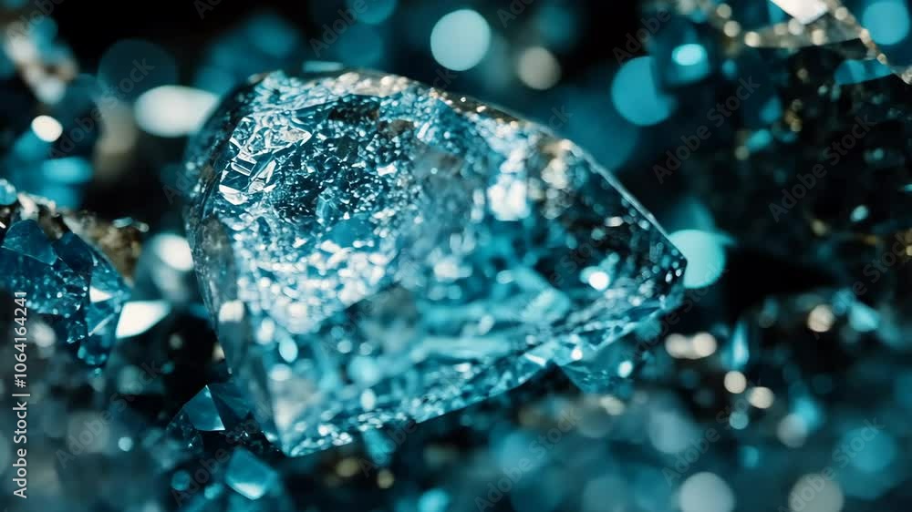A close-up view of a large, clear blue gemstone reflecting light A close-up view of a large, clear blue gemstone reflecting light