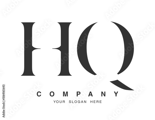 HQ logo design. Initial letter h and q serif font style. Creative classic company name typography. Trendy logotype or identity.