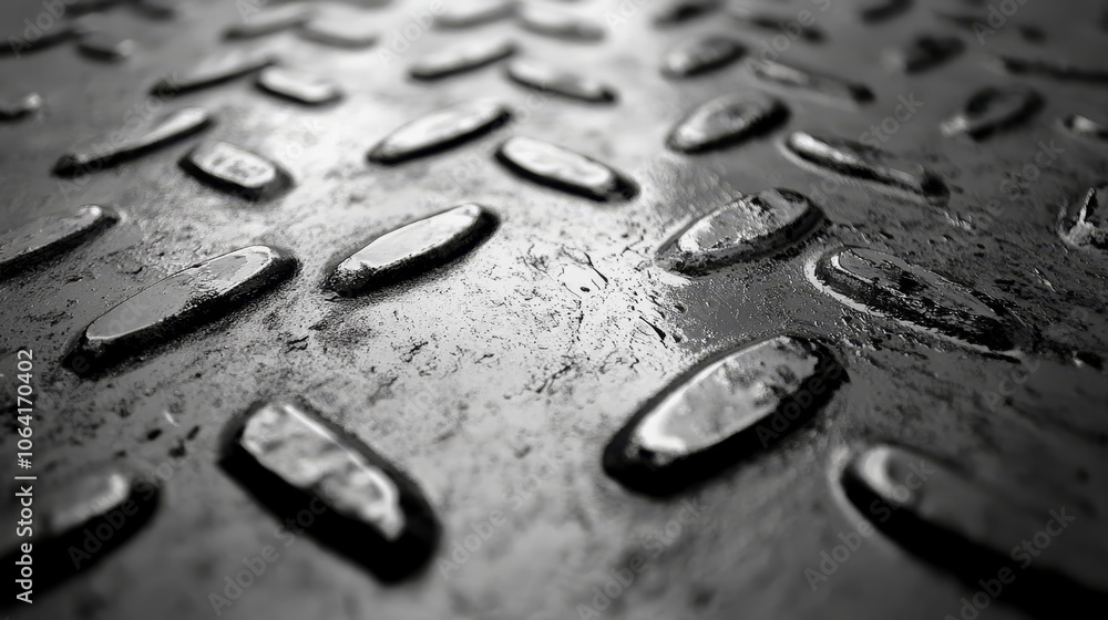 Brushed metallic diamond plate in 3D perspective, polished surface with raised patterns, visible brush strokes adding texture, illuminated by soft ambient light Brushed metallic diamond plate in 3D perspective, polished surface with raised patterns, visible brush strokes adding texture, illuminated by soft ambient light
