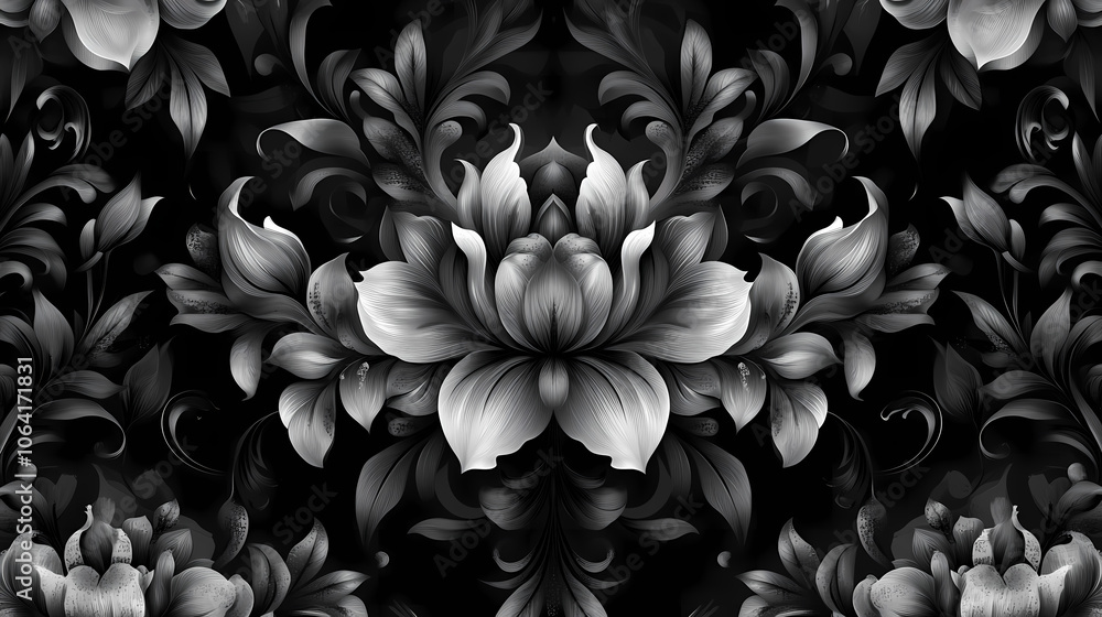 Dark gothic seamless pattern with floral elements, a mystical and trippy background. Mystical. Illustration Dark gothic seamless pattern with floral elements, a mystical and trippy background. Mystical. Illustration