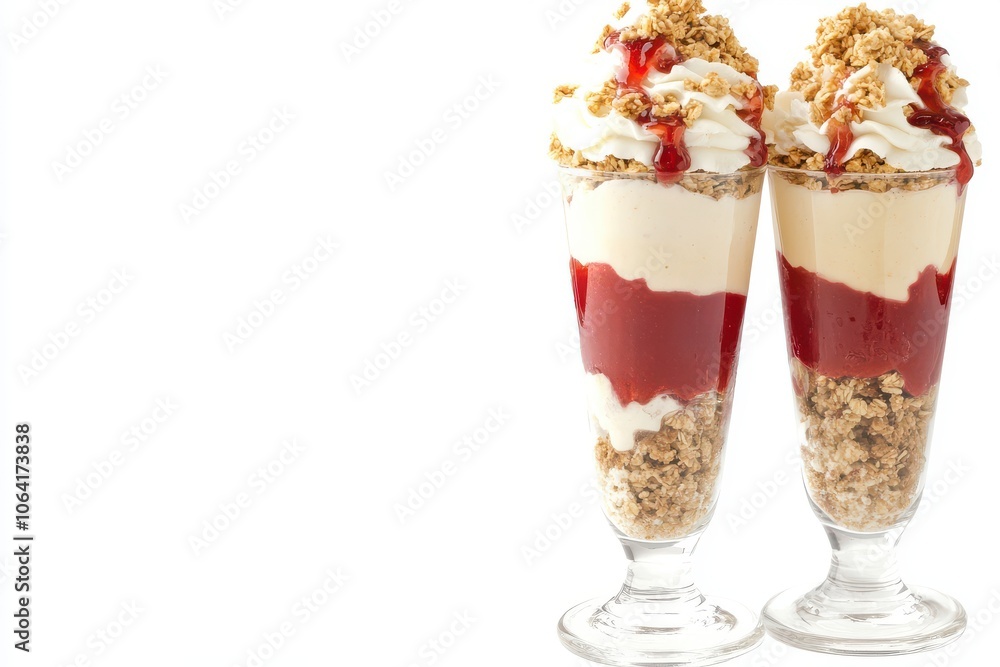 Delicious Fruit and Granola Dessert in Glasses Delicious Fruit and Granola Dessert in Glasses
