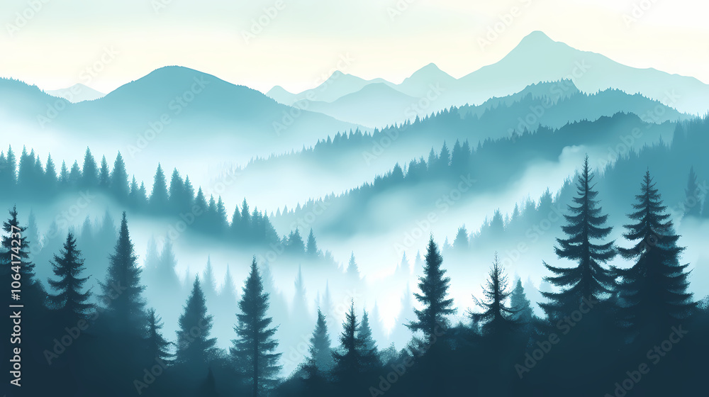 Fototapeta premium Forest in the fog. Mystical. Illustration