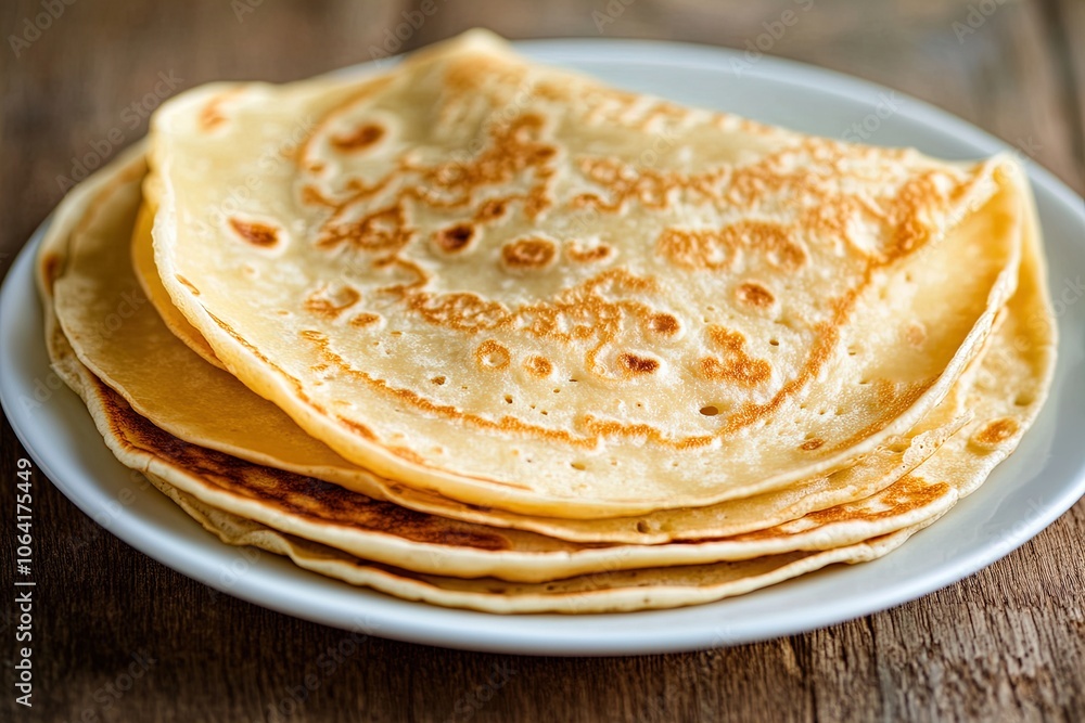 Stack of Freshly Made Flatbread Served on a White Plate on a Rustic Wooden Table Stack of Freshly Made Flatbread Served on a White Plate on a Rustic Wooden Table