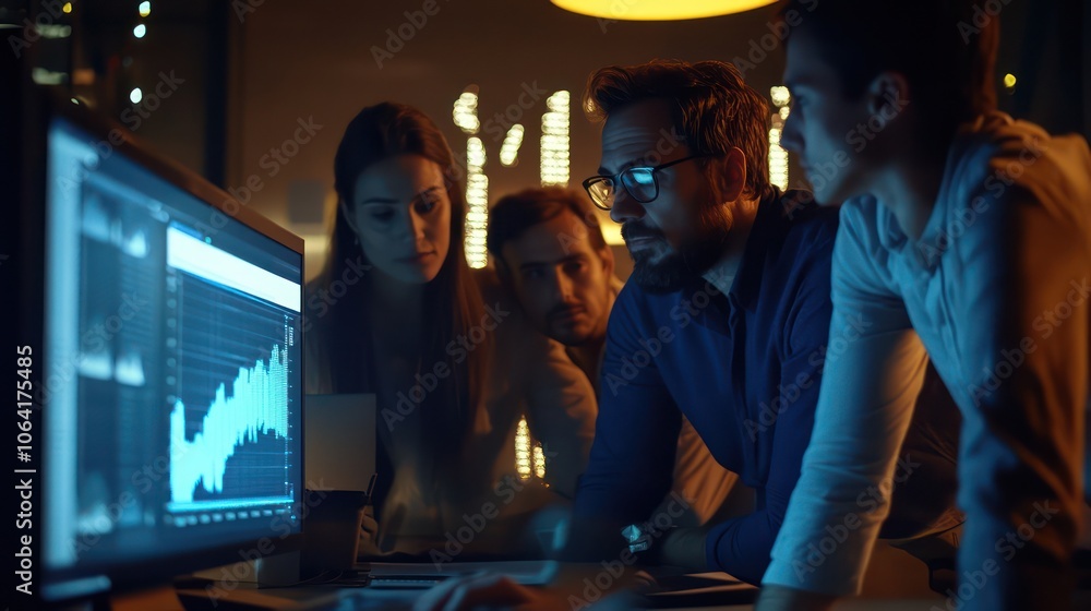 Professional team working on financial forecasts and strategies with digital tools and reports Professional team working on financial forecasts and strategies with digital tools and reports