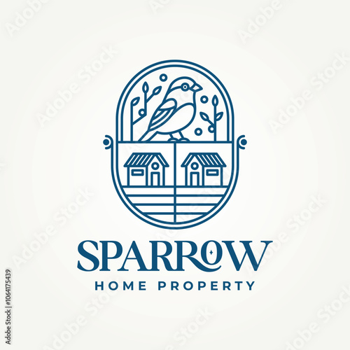 minimalist sparrow home property line art icon logo vector illustration design. simple modern real estate, building and construction logo concept
