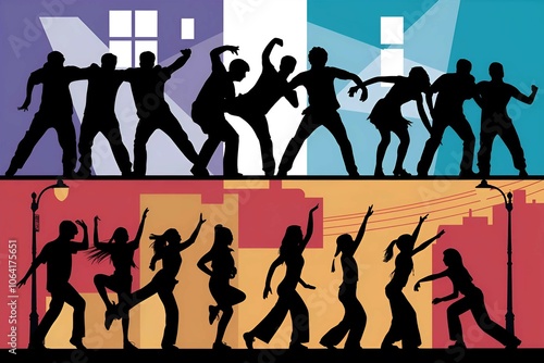 Joyful Boys and Girls Dancing Street Dance Silhouettes Collection