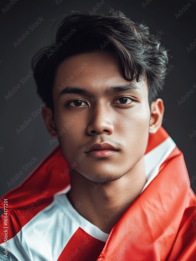 Obraz premium Energetic Young Athlete in Sports Uniform with Flag