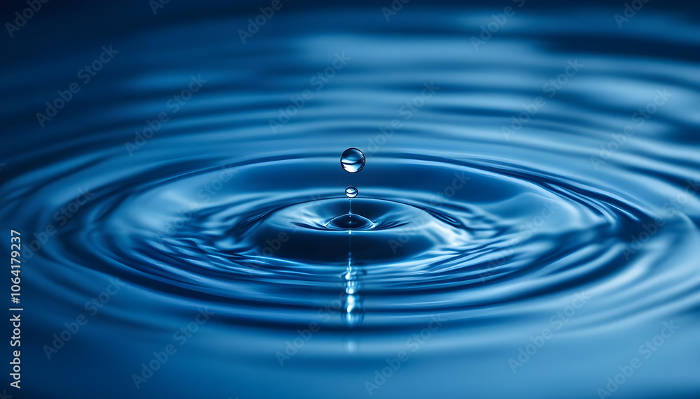 Perfect Water Drop Creating Ripples in a Calm Blue Surface Perfect Water Drop Creating Ripples in a Calm Blue Surface