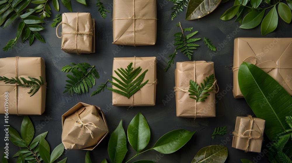 Craft paper with green leaves sprout top view. Flat lay Zero waste, eco friendly, natural organic plastic free concept. Earth, biodegradable with copy space on mint background. Craft paper with green leaves sprout top view. Flat lay Zero waste, eco friendly, natural organic plastic free concept. Earth, biodegradable with copy space on mint background.