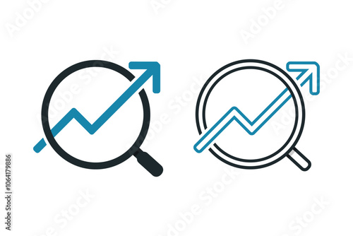 Search icon with increasing graph. Vector illustration