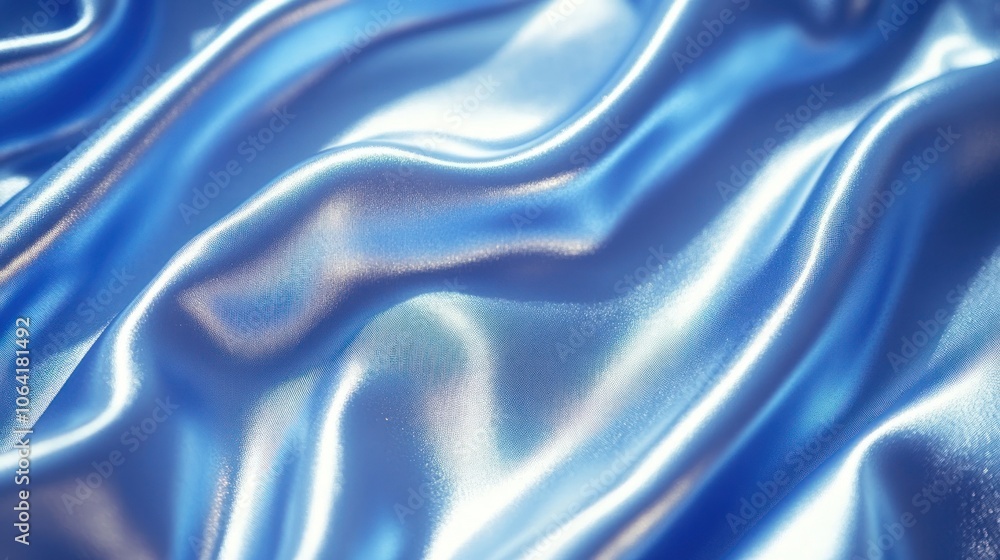 Obraz premium Smooth blue satin fabric with soft waves and folds.